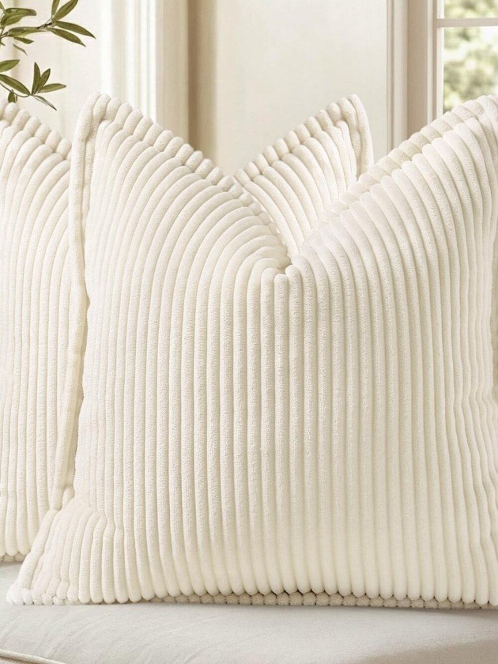 Fall Corduroy Cream White Throw Pillow Covers 26x26 Set of 2
